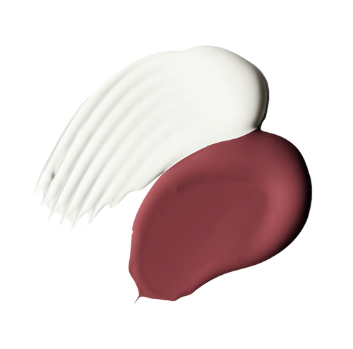 White and deep red paint swatches on black background for Bold Era interior paint by Blu Paint