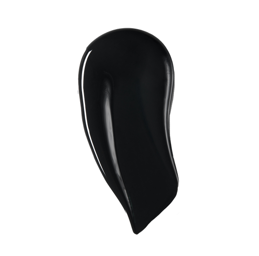 Glossy black paint smear on black background showcasing Blu Paint Kate interior paint texture