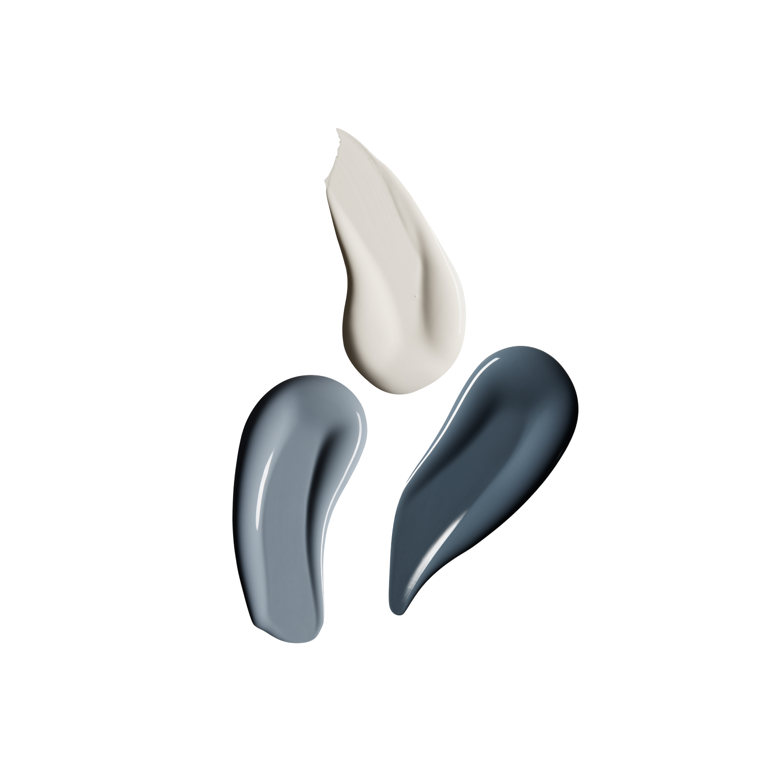 Three glossy paint swatches cream and two blue gray shades on black background Bestsellers Sample Pack
