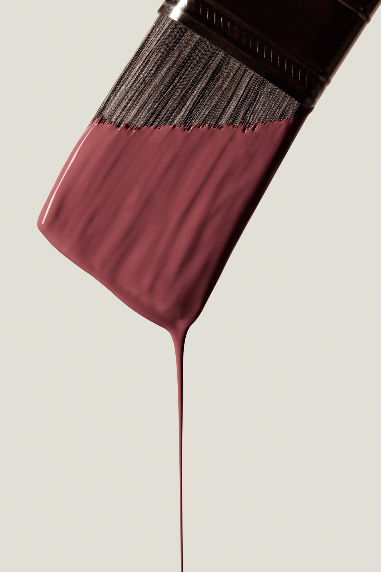 Paintbrush dripping deep red paint showcasing Bold Era interior paint by Blu Paint