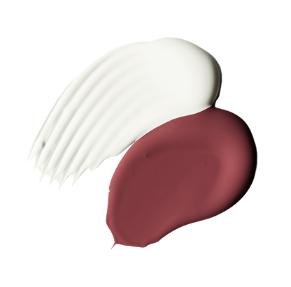 White and deep red paint swatches on black background for Bold Era interior paint by Blu Paint