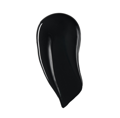 Glossy black paint smear on black background showcasing Blu Paint Kate interior paint texture