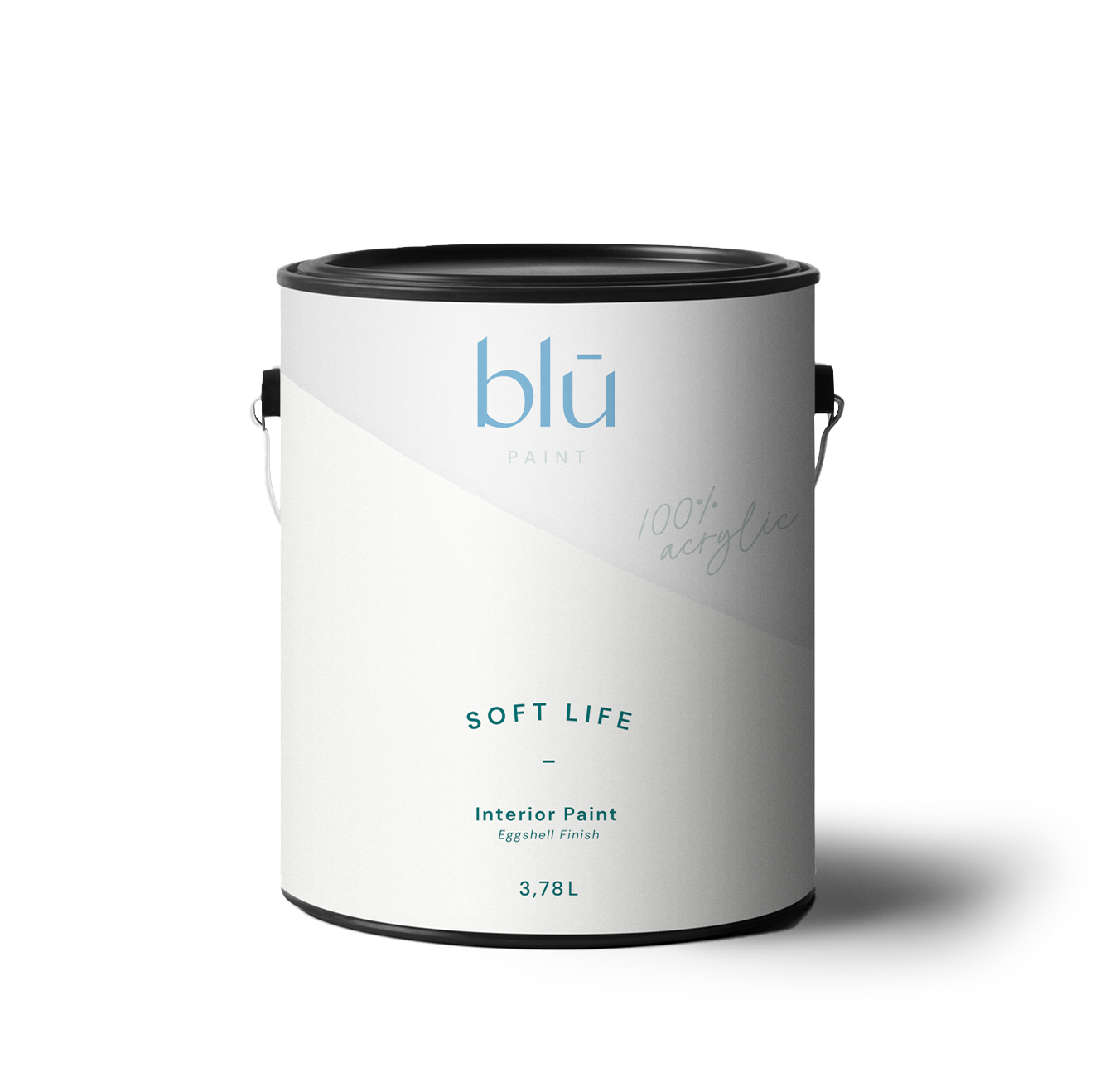 Blu Paint can of soft neutral interior paint with eggshell finish for home walls